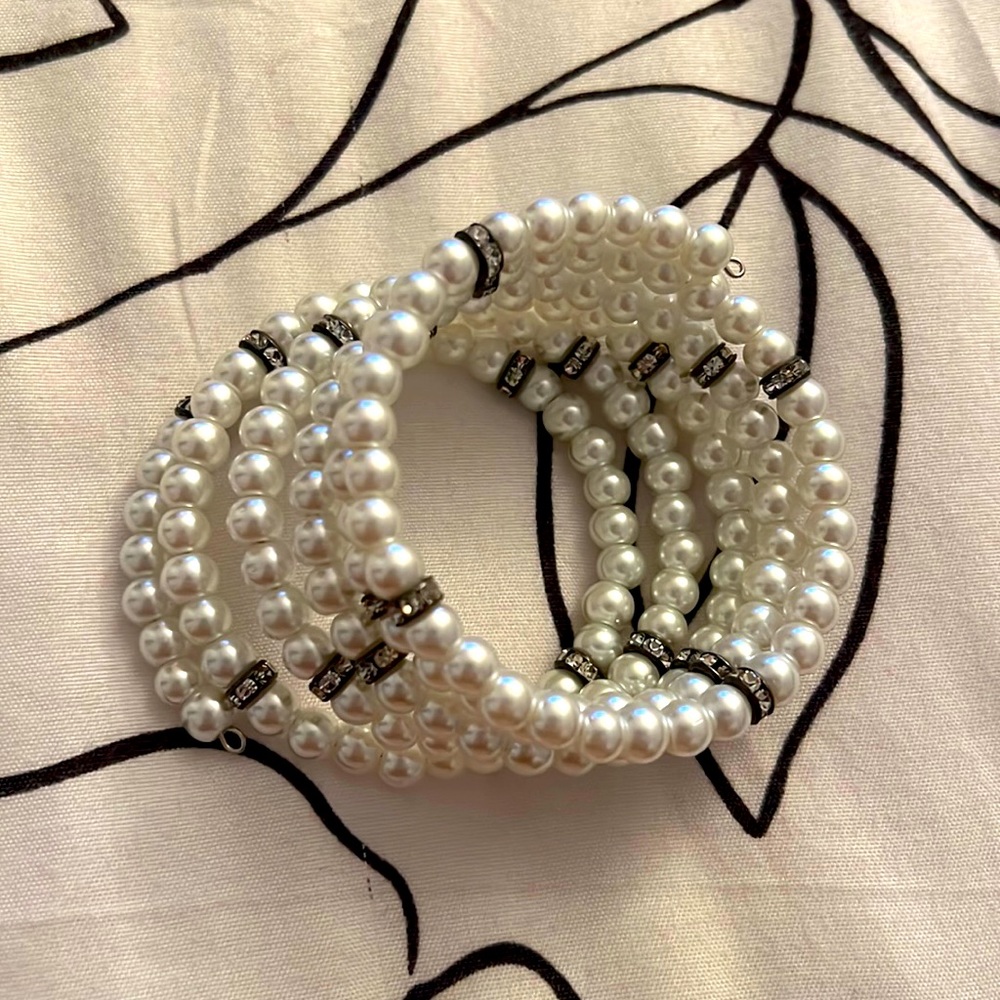 Faux Pearl & Crystal Wrap Bracelet